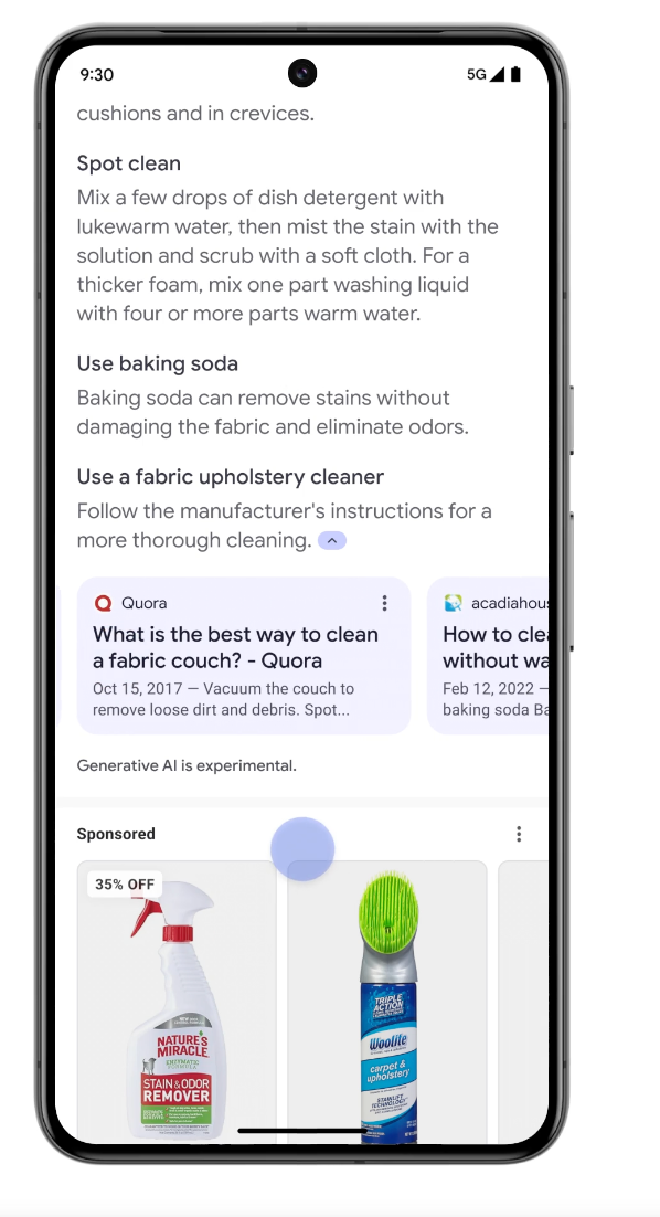 Google's AI Overviews avec publicité